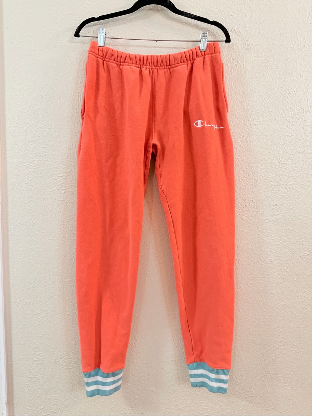 Vtg Champion orange sweat pants teal cuffs